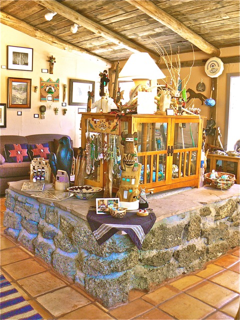 Rock hearth and cabinets in the Gallery Cimarron Rose For Sale